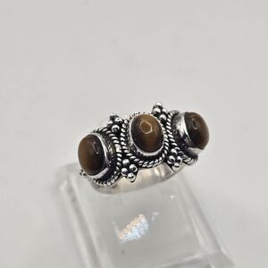 Designer D Paulus Sterling Silver 925 Tigers Eye Trio Statement Ring S-6